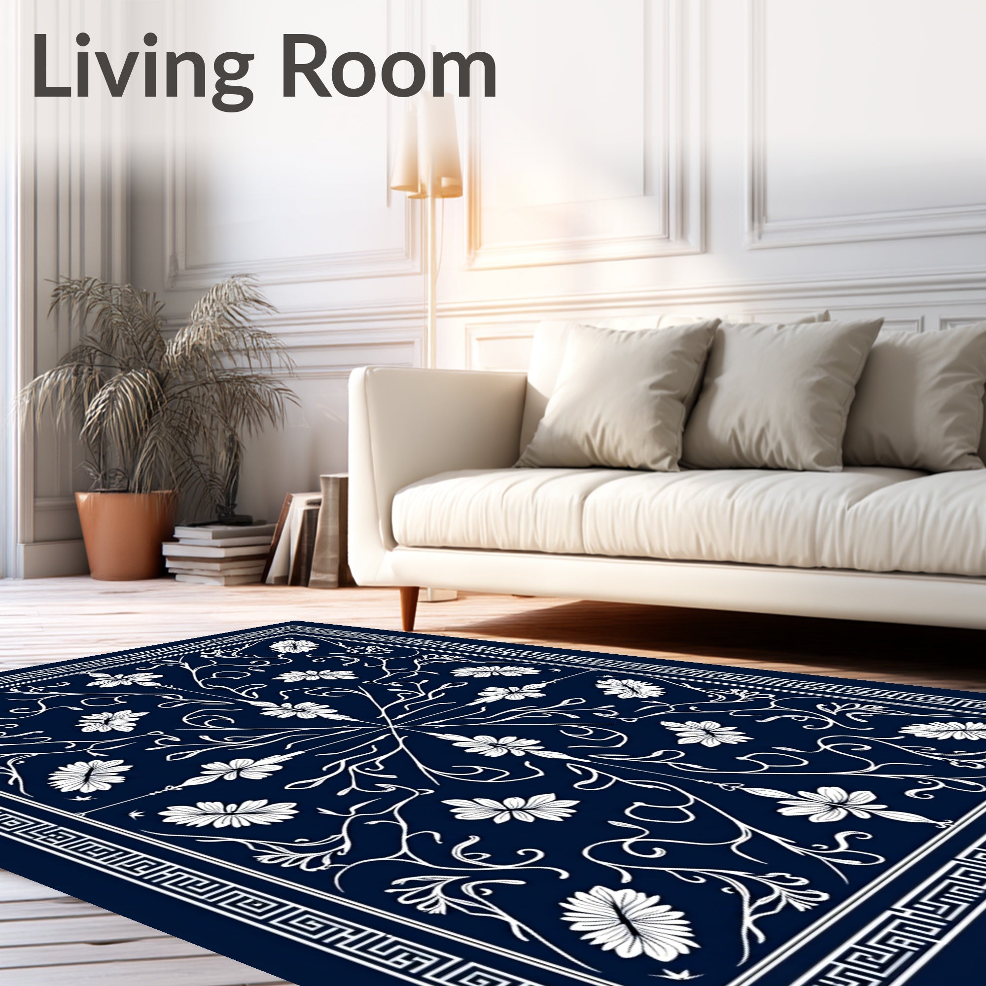 Classic Floral Vine With Geometric Border Rug