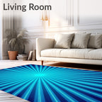 Radiant Blue Sunburst Geometric Rug