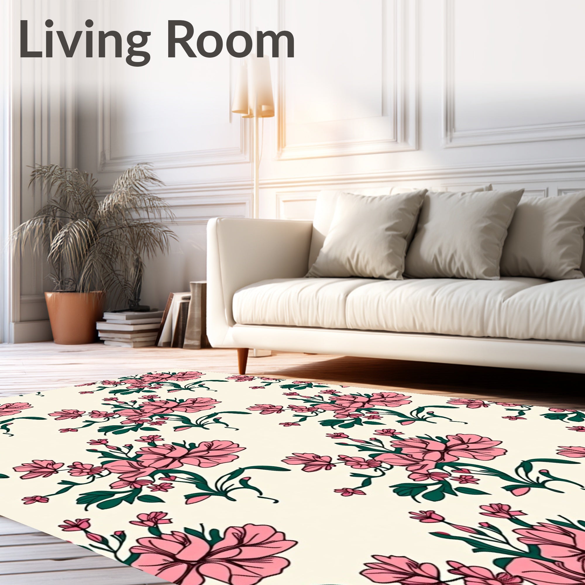 Whimsical Pink Floral Pattern Rug
