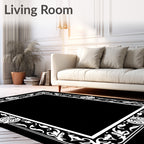 White Floral Scroll Border Frame Rug