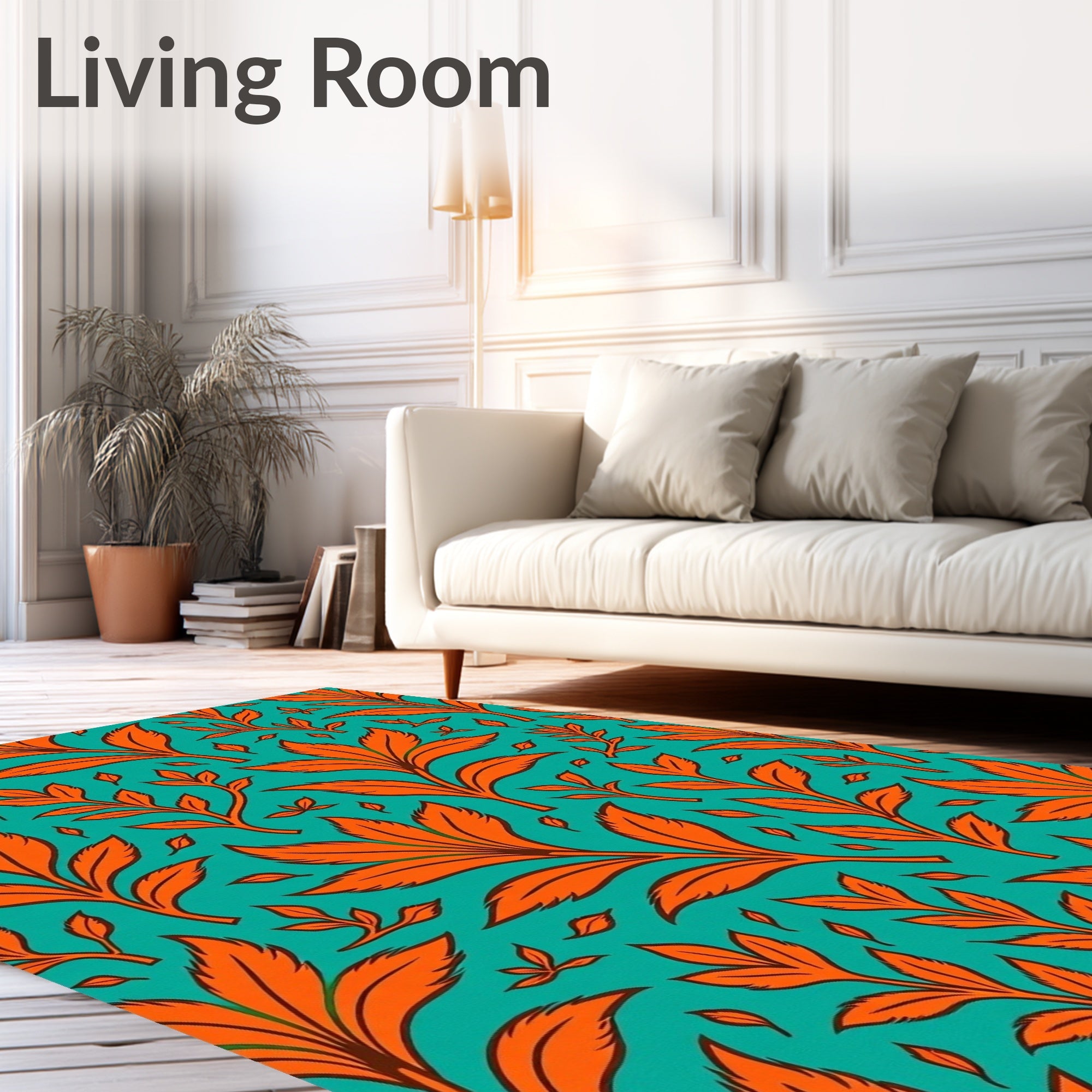 Vibrant Orange Leaf Pattern Rug