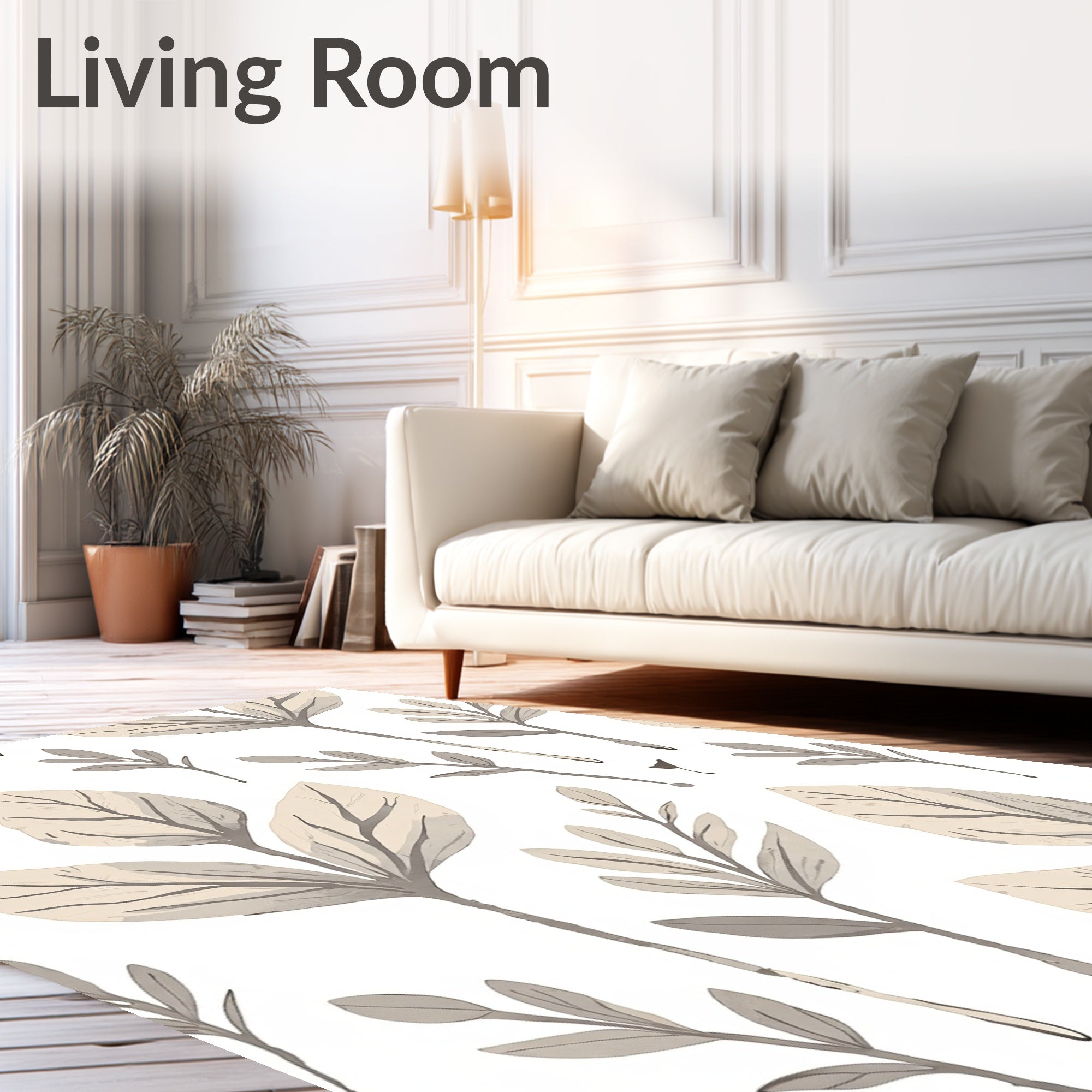 Botanical Leaf Pattern Neutral Tones Rug