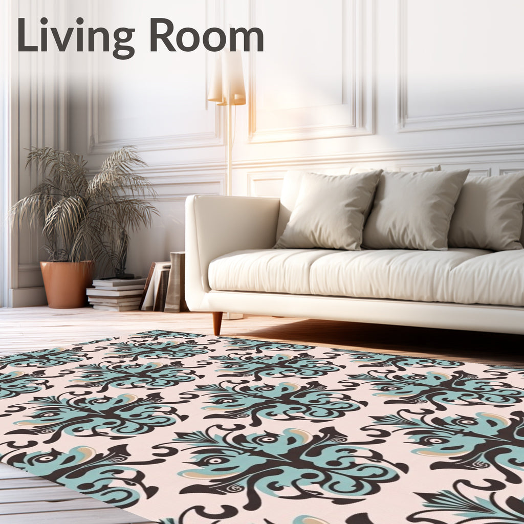 Vintage Teal Scrollwork Pattern Rug