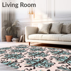 Vintage Teal Scrollwork Pattern Rug