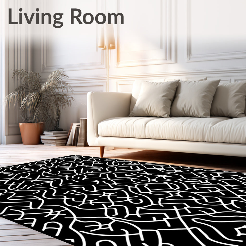 Abstract Black White Intertwined Pattern Rug