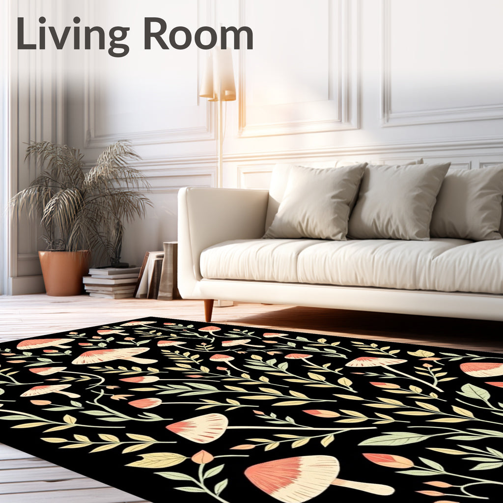Whimsical Mushroom Leaf Pattern Rug