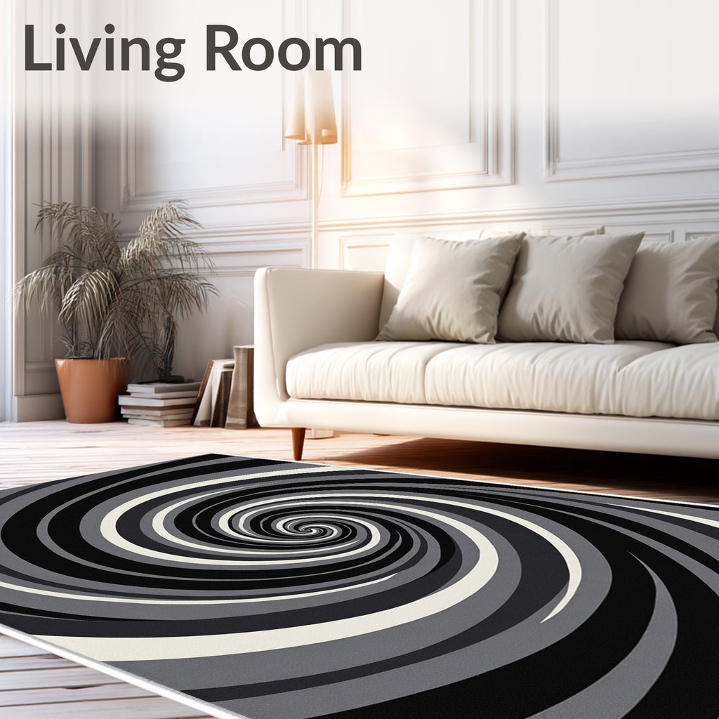 Monochrome Swirl Pattern Rug