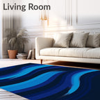 Abstract Blue Wave Brush Stroke Rug
