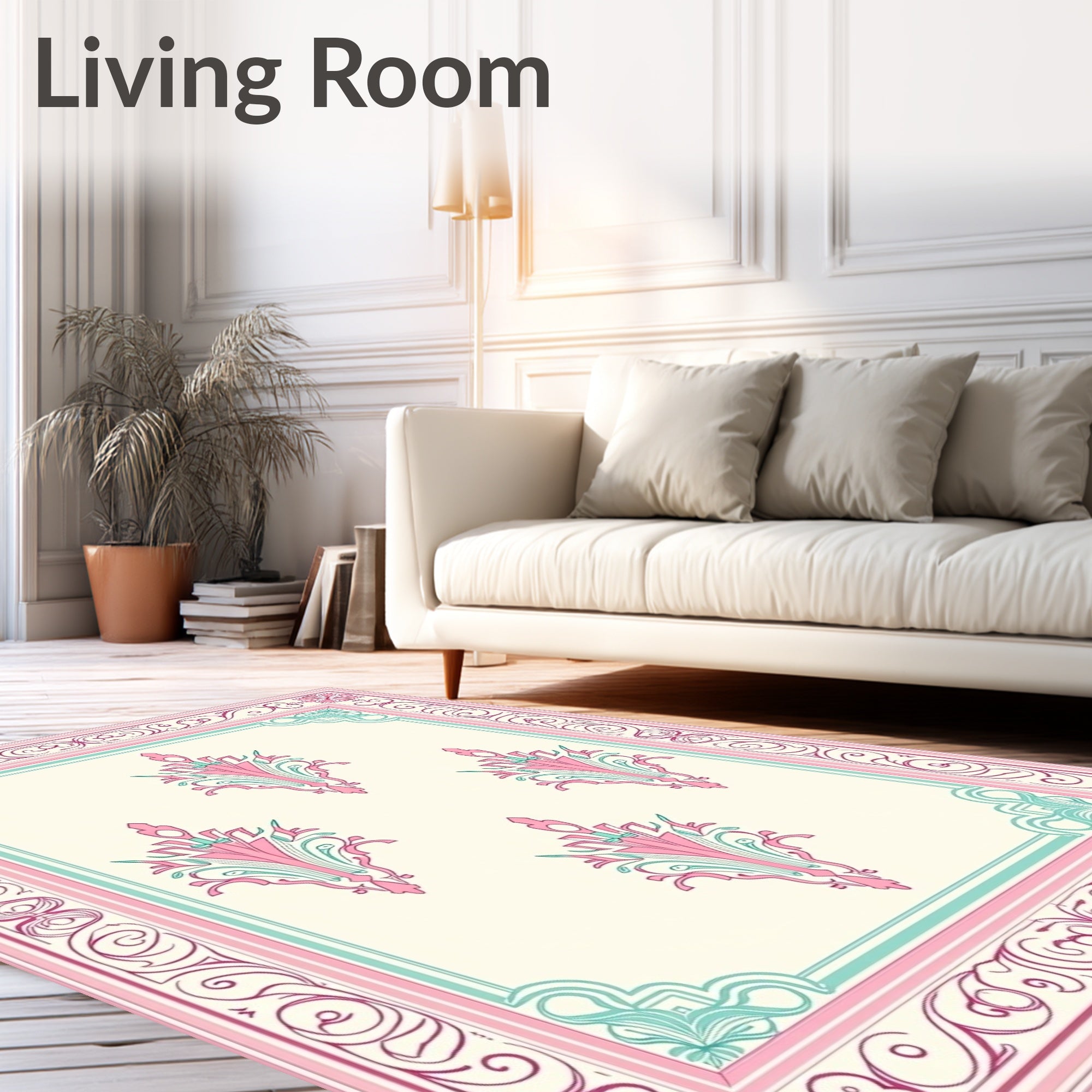 Victorian Scrollwork Delicate Floral Pattern Rug