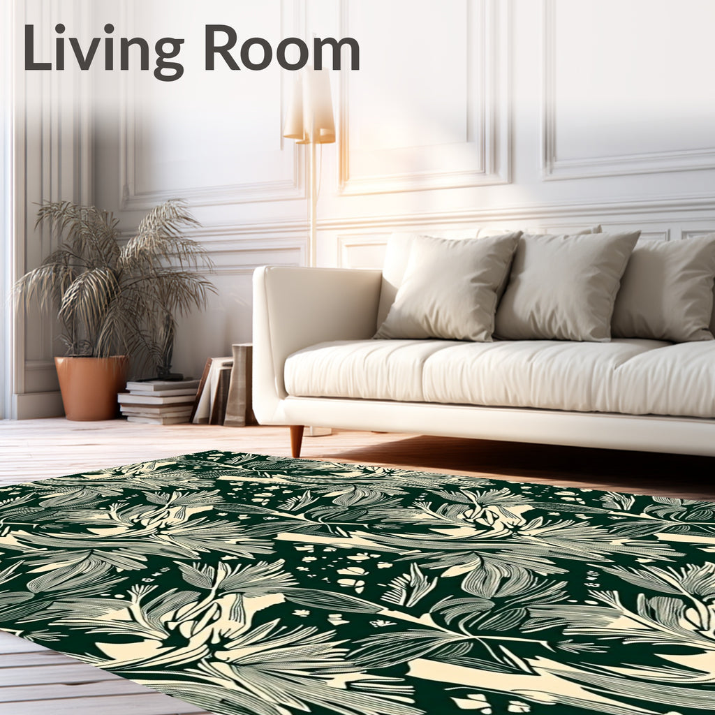 Emerald Green Abstract Botanical Swirl Rug