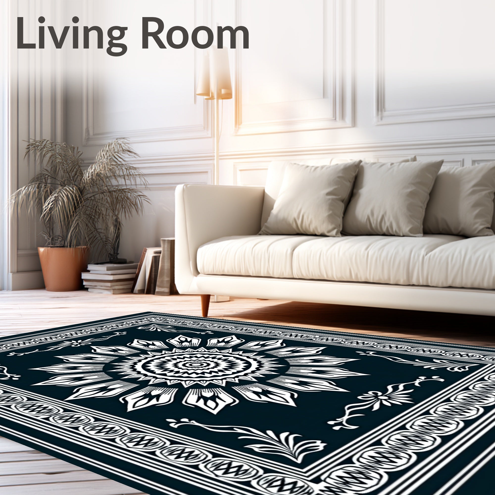 Monochromatic Sunburst Intricate Border Rug