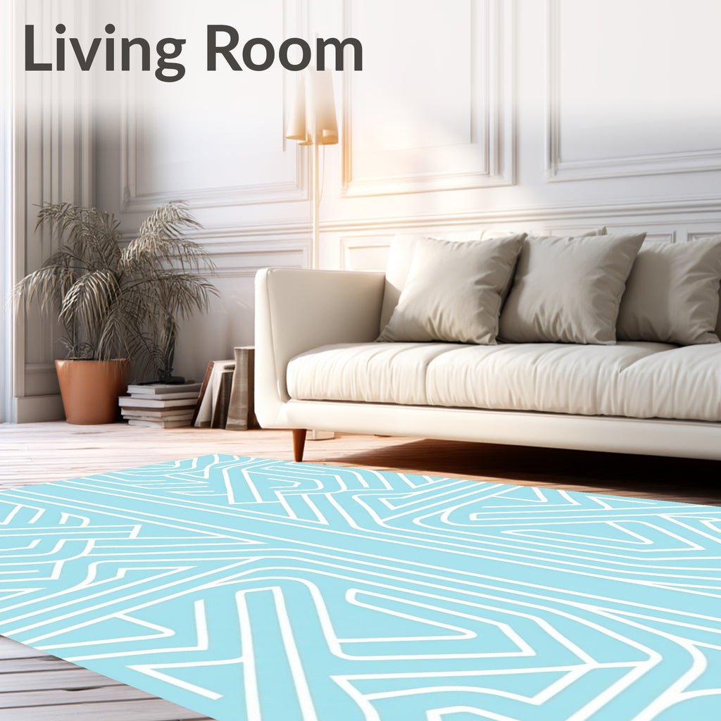 Abstract White Labyrinth Pattern Rug