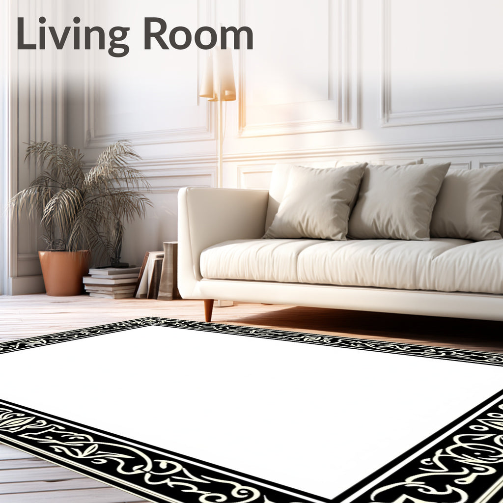 Ornate Abstract Floral Border Design Rug