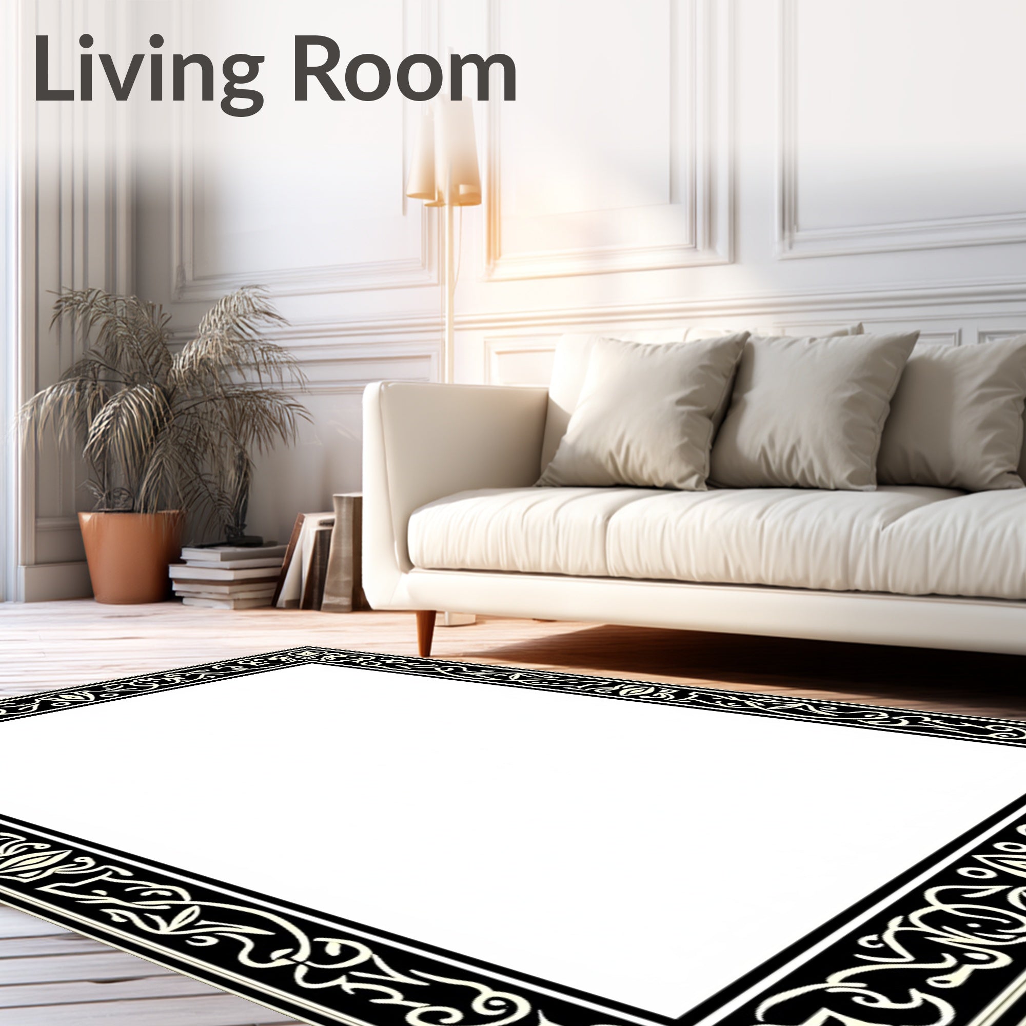 Ornate Abstract Floral Border Design Rug