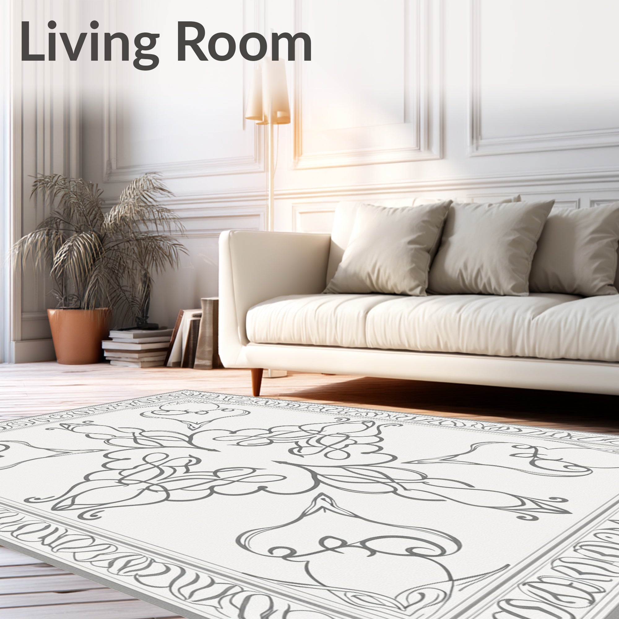 Sophisticated Grey Swirl Border Pattern Rug