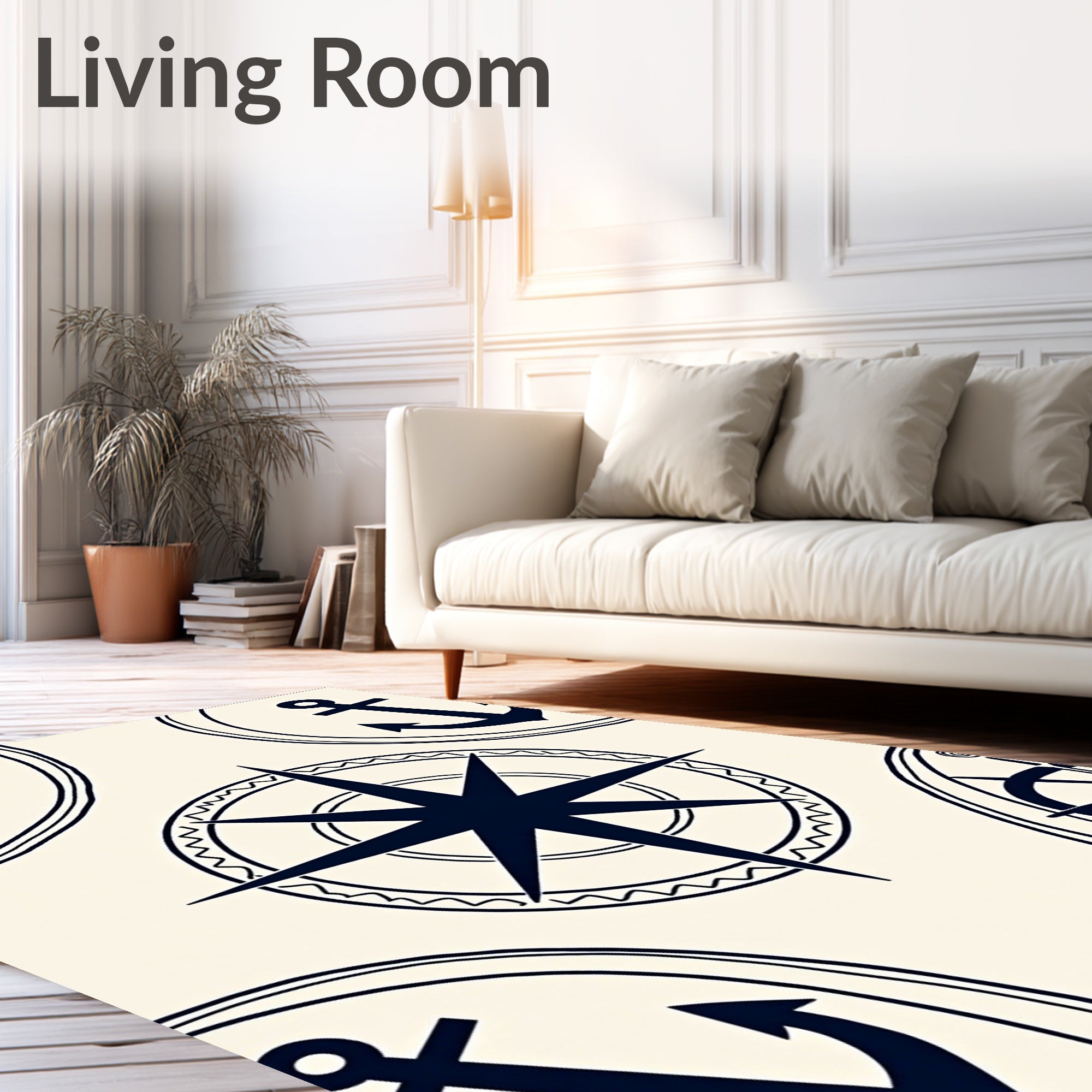 Nautical Anchors and Compass Rose Design Rug