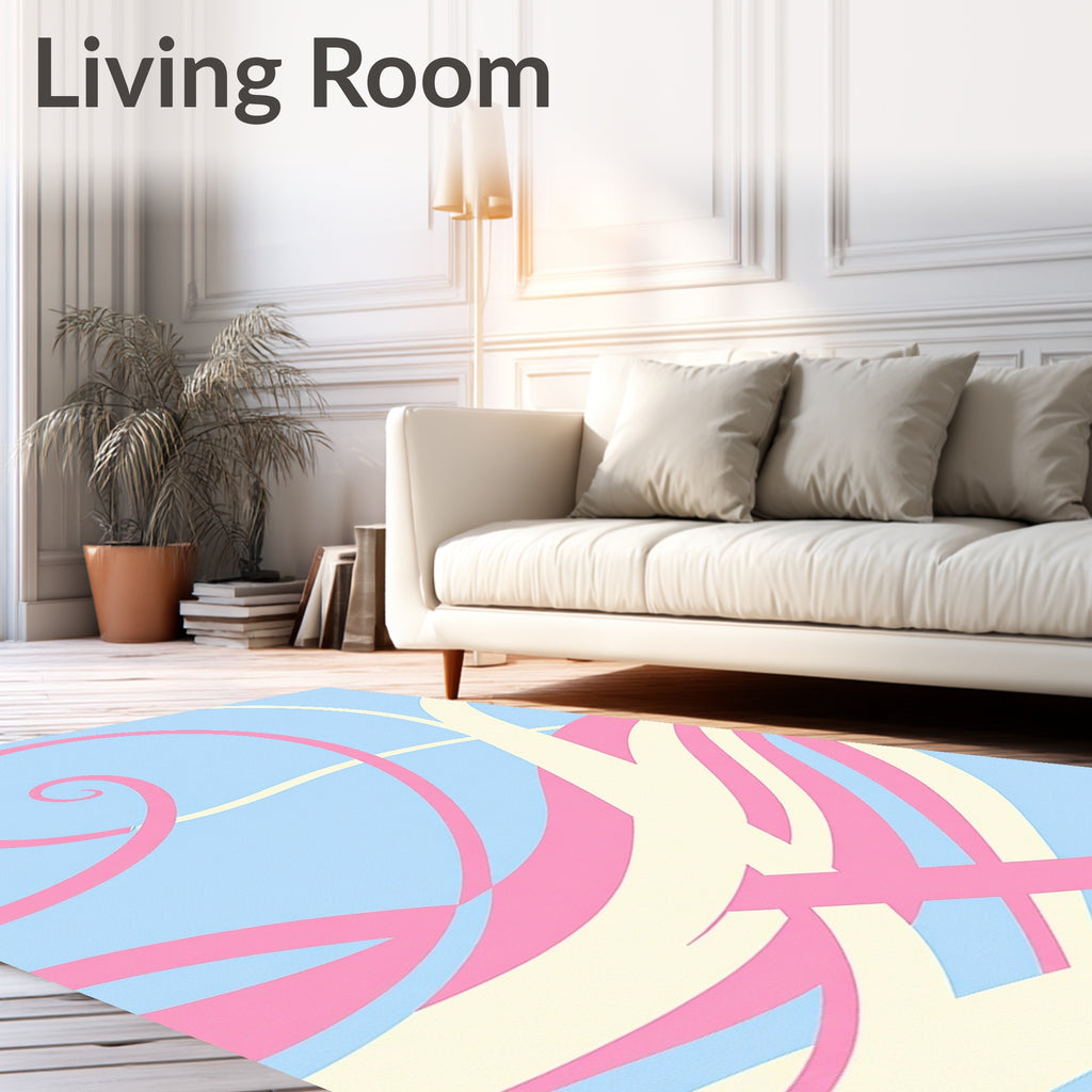 Soft Pink Cream Abstract Swirls Rug