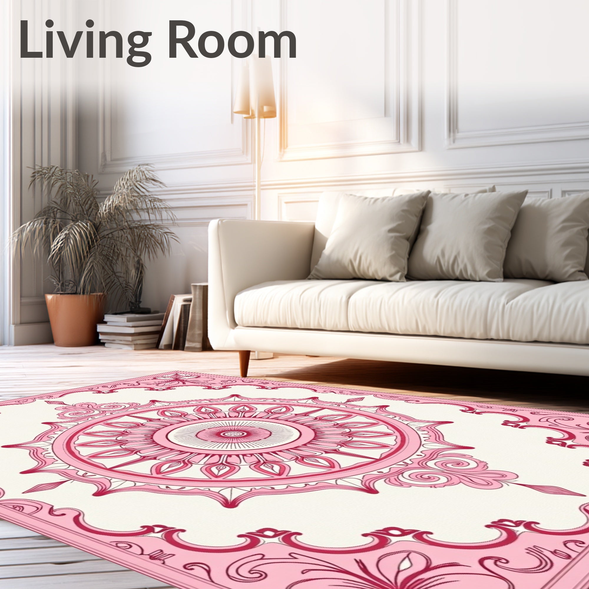 Ornate Floral Mandala Pink Pattern Rug