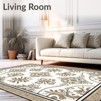 Elegant Neutral Floral Scroll Pattern Rug