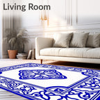 Classic Blue White Floral Tile Rug