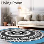 Circular Blue Ornamental Mandala Rug