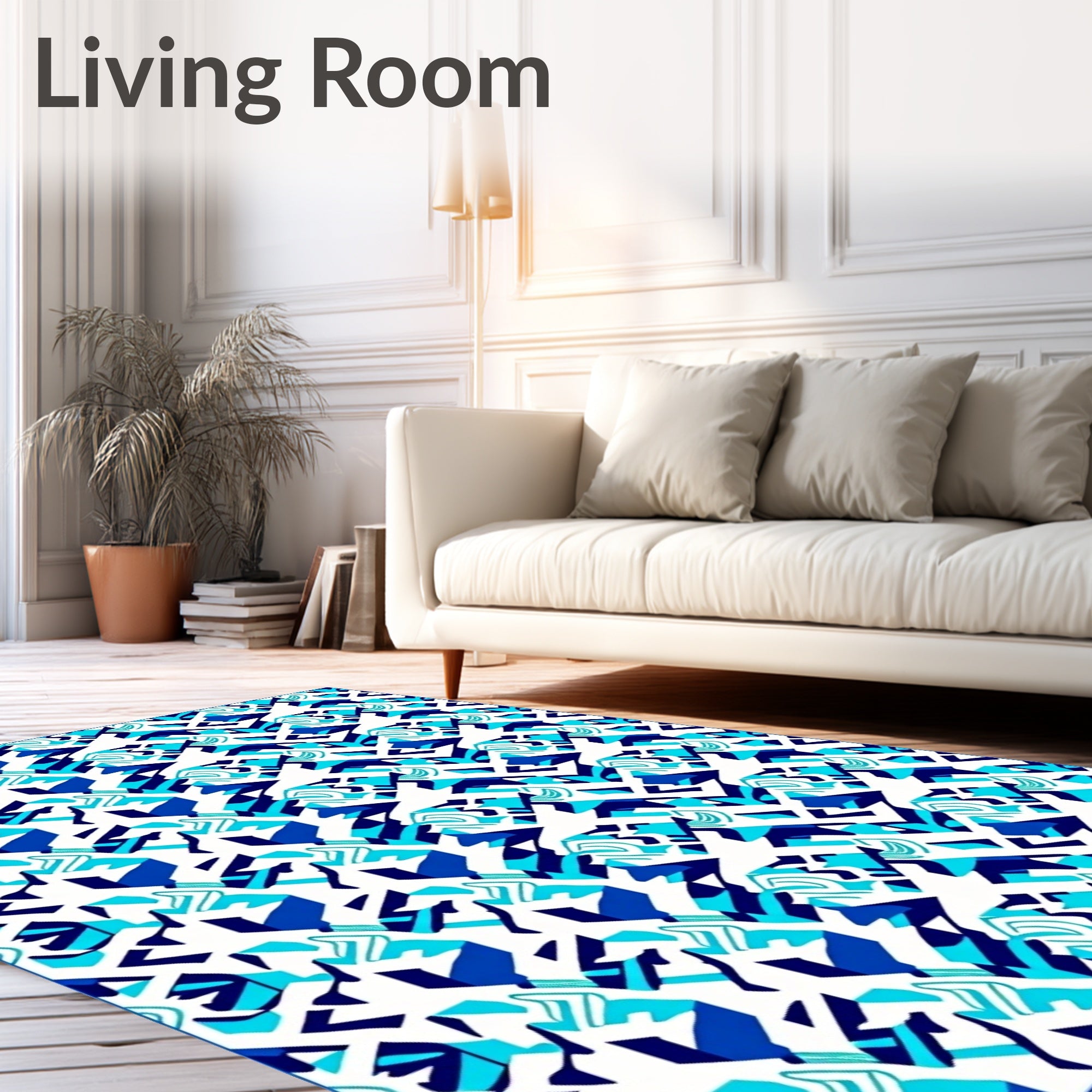 Abstract Geometric Blue Teal Pattern Rug
