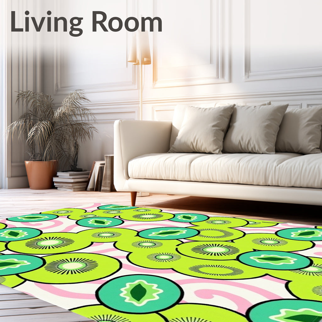 Retro Kiwi Fruit Swirl Pattern Rug