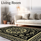 Black Gold Floral Mandala Rug