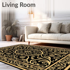 Ornate Gold Floral Patterned Rug
