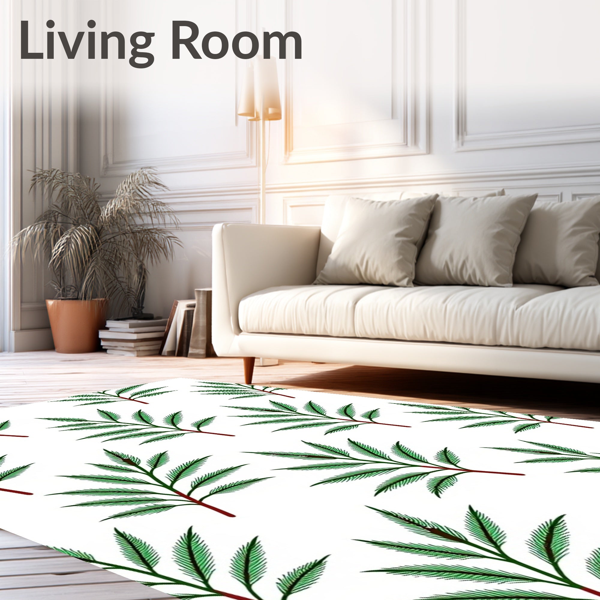 Green Fern Sprig Repeating Pattern Rug
