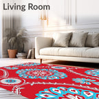 Vivid Red Blue Mandala Pattern Rug