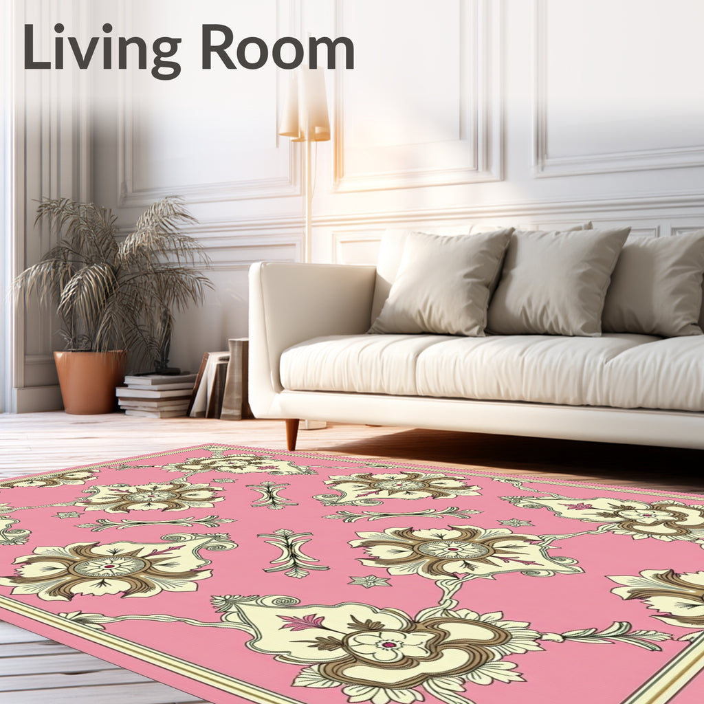 Ornate Floral Symmetry Pink Rug