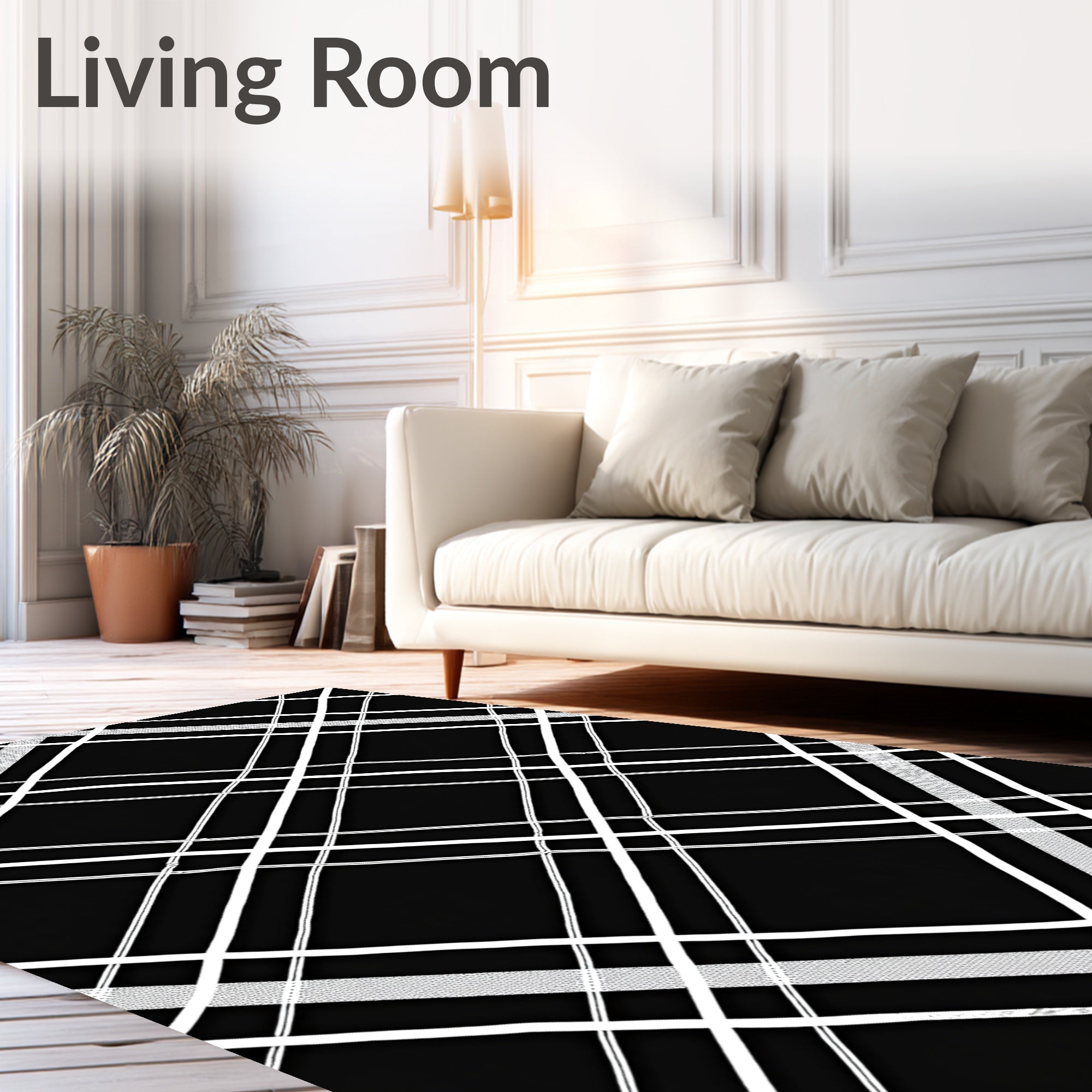 Classic Black White Diamond Pattern Rug