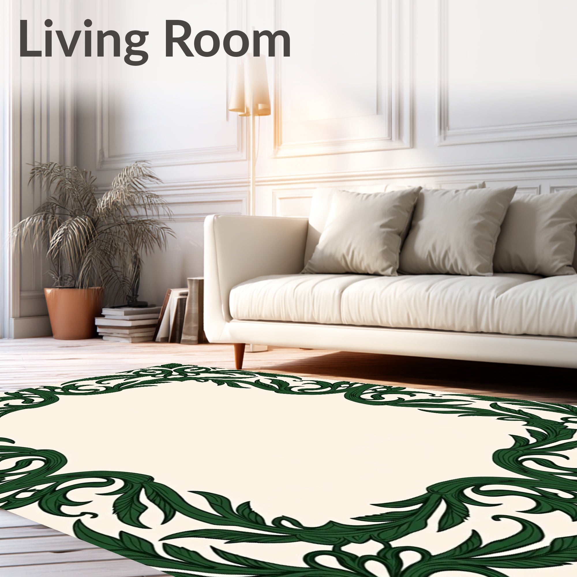 Elegant Green Swirl Floral Pattern Rug