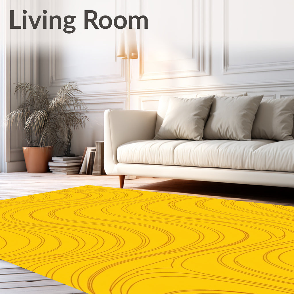 Golden Yellow Wavy Line Pattern Rug