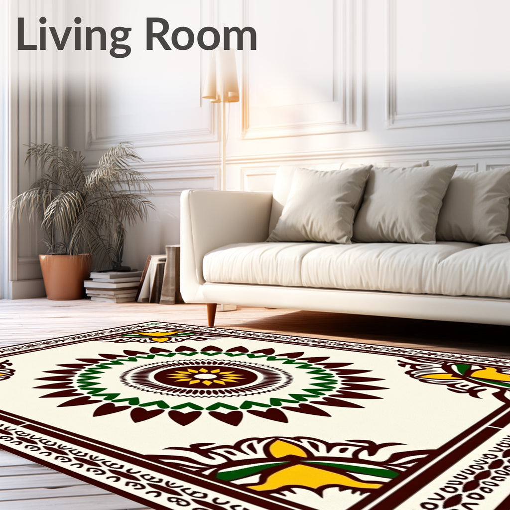 Central Mandala Corner Floral Design Rug
