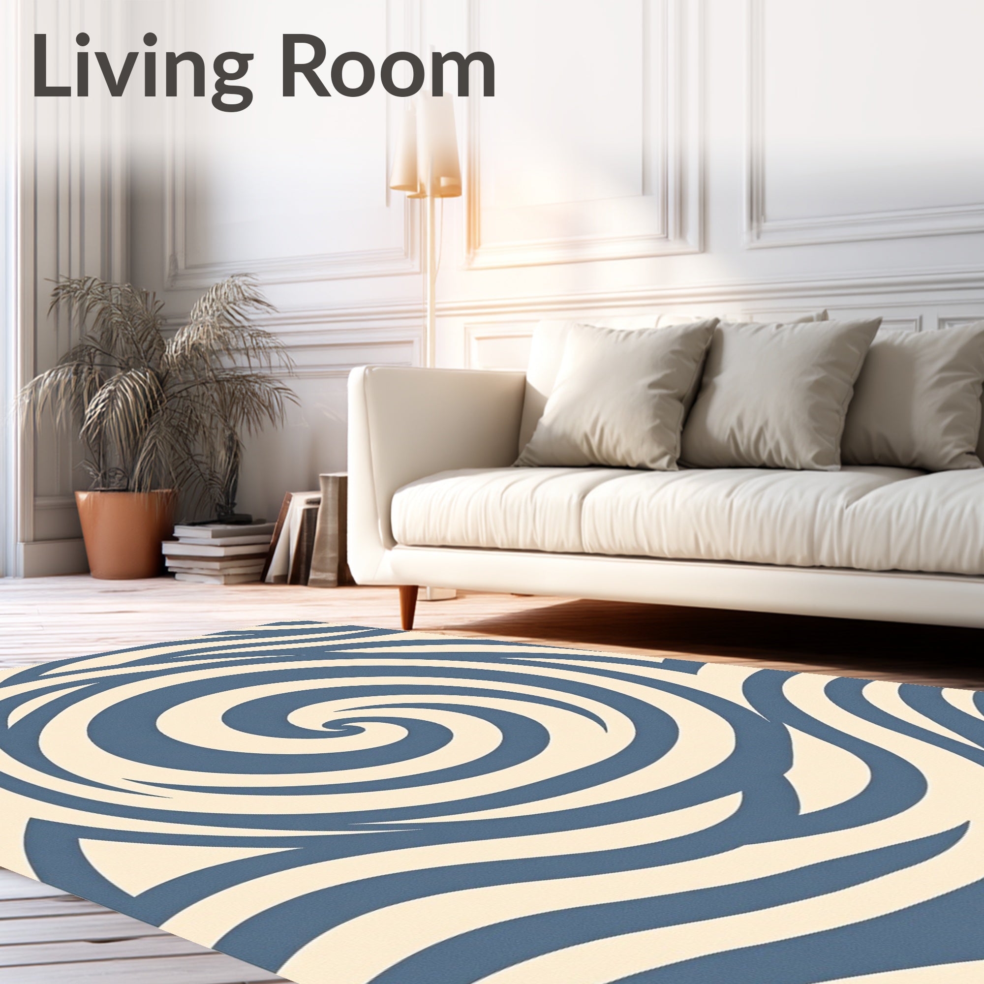Calm Blue Swirl Patterned Design Rug