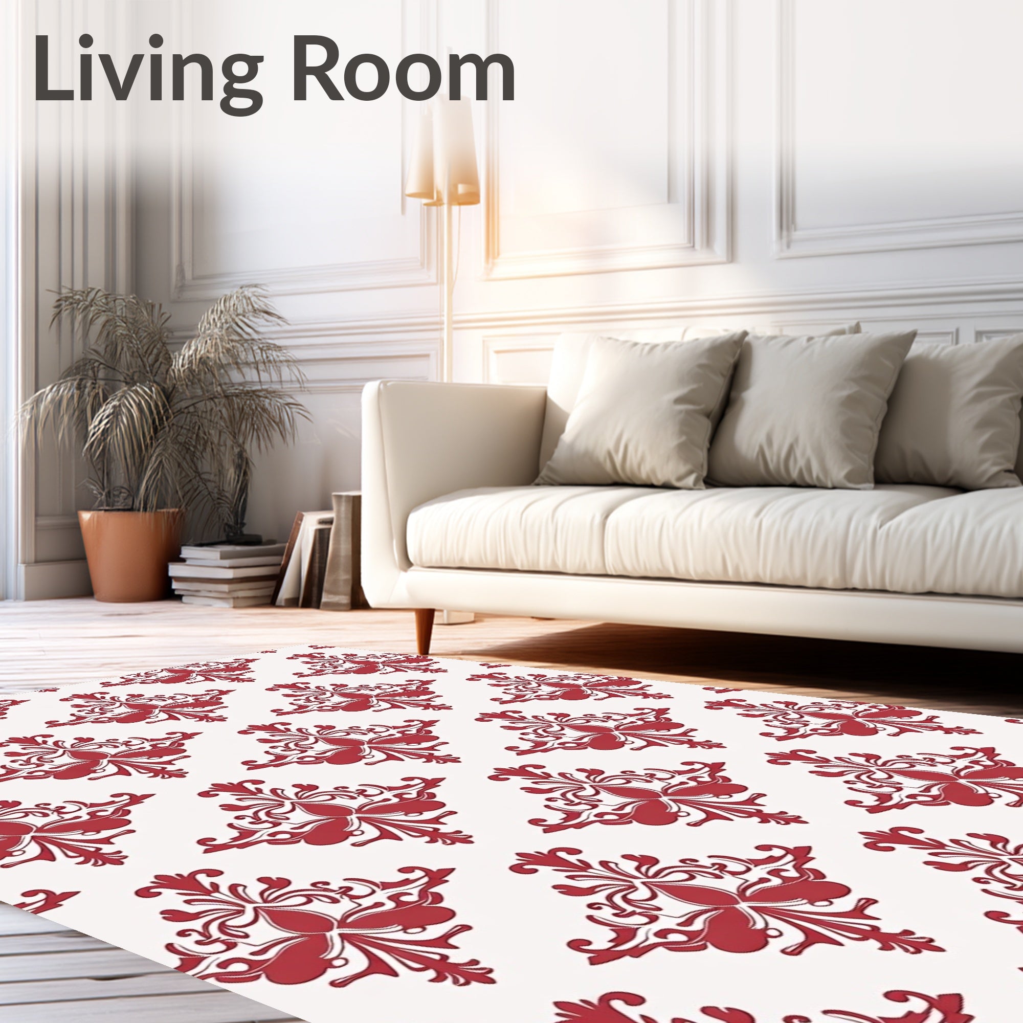 Classic Red Filigree Damask Pattern Rug