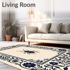 Dark Floral Insect Border Design Rug