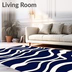 Navy White Wavy Abstract Pattern Rug