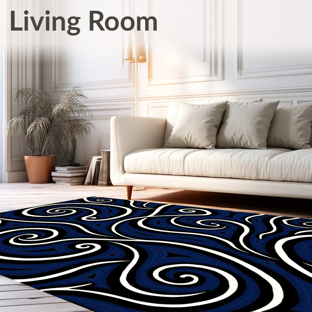 Dark Blue Swirls Abstract Pattern Rug