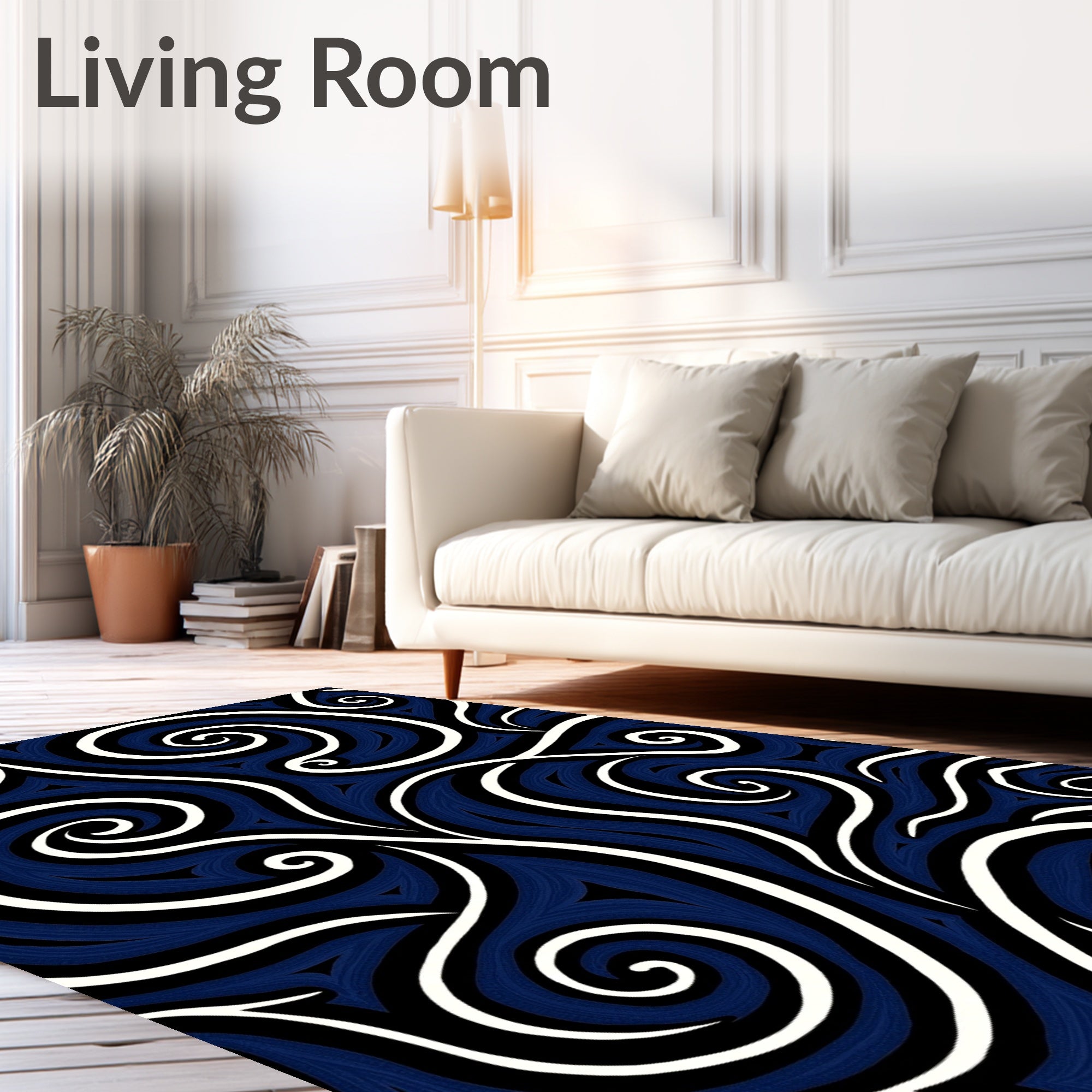 Dark Blue Swirls Abstract Pattern Rug