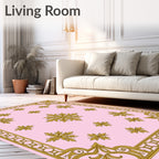 Golden Scrollwork Floral Pattern Pink Rug