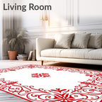 Red Floral Scrollwork Border Design Rug