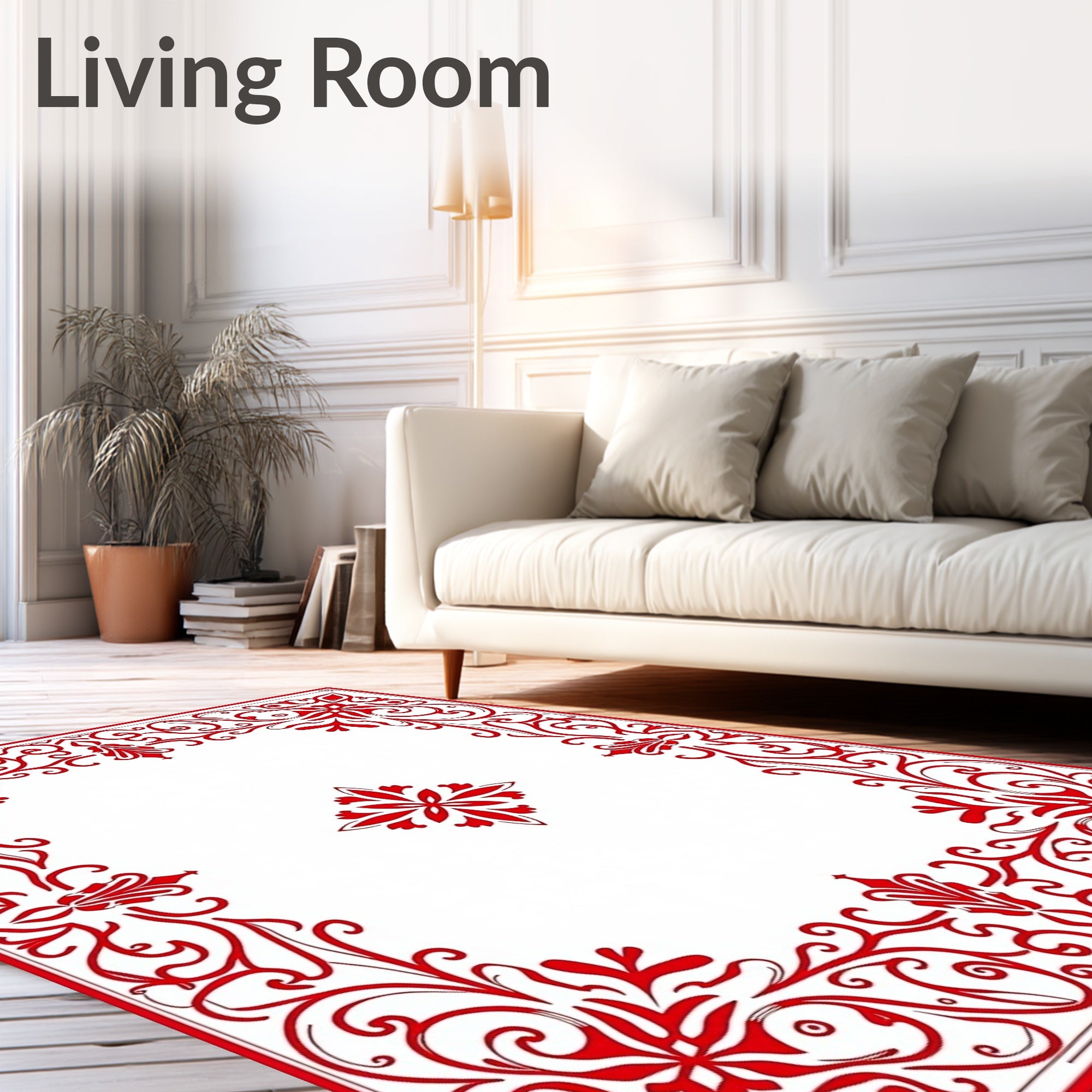 Red Floral Scrollwork Border Design Rug