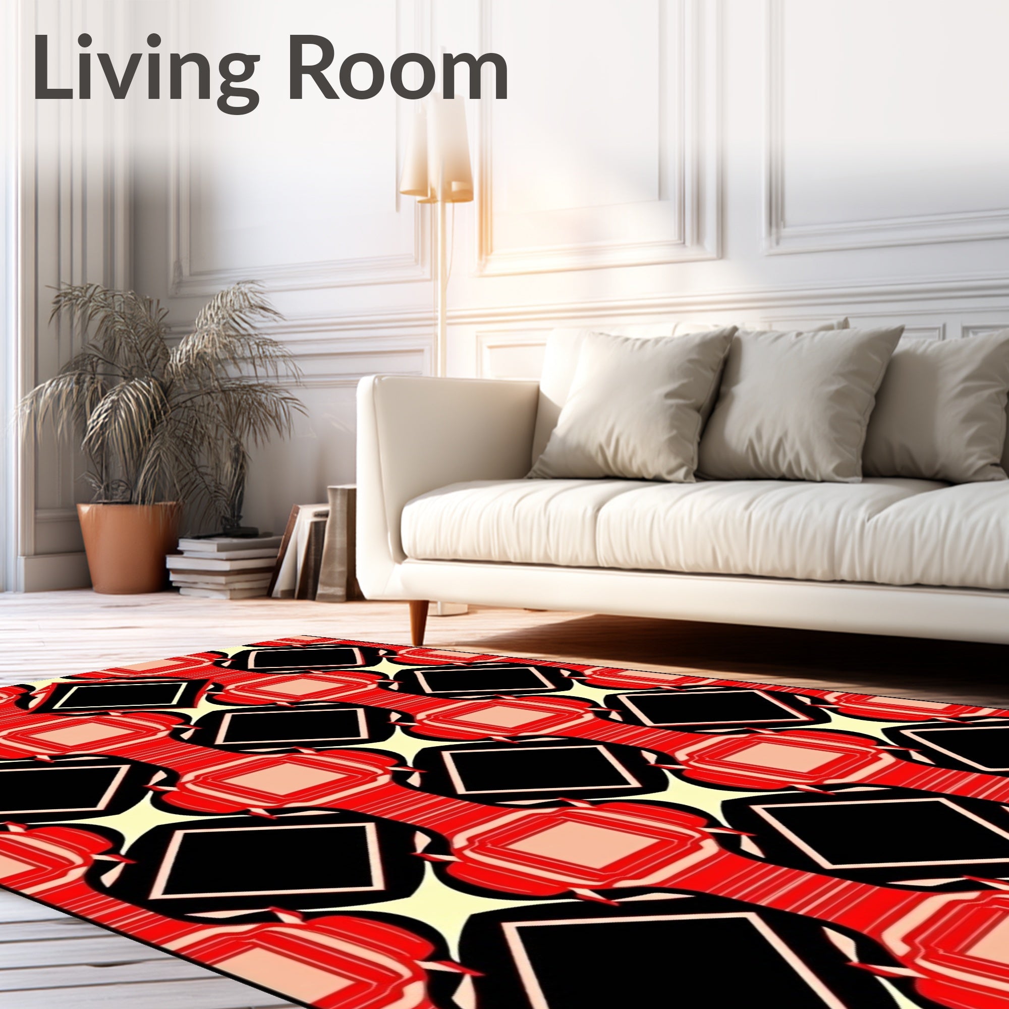 Bold Red Black Abstract Geometric Rug
