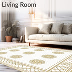 Golden Floral Round Medallion Design Rug