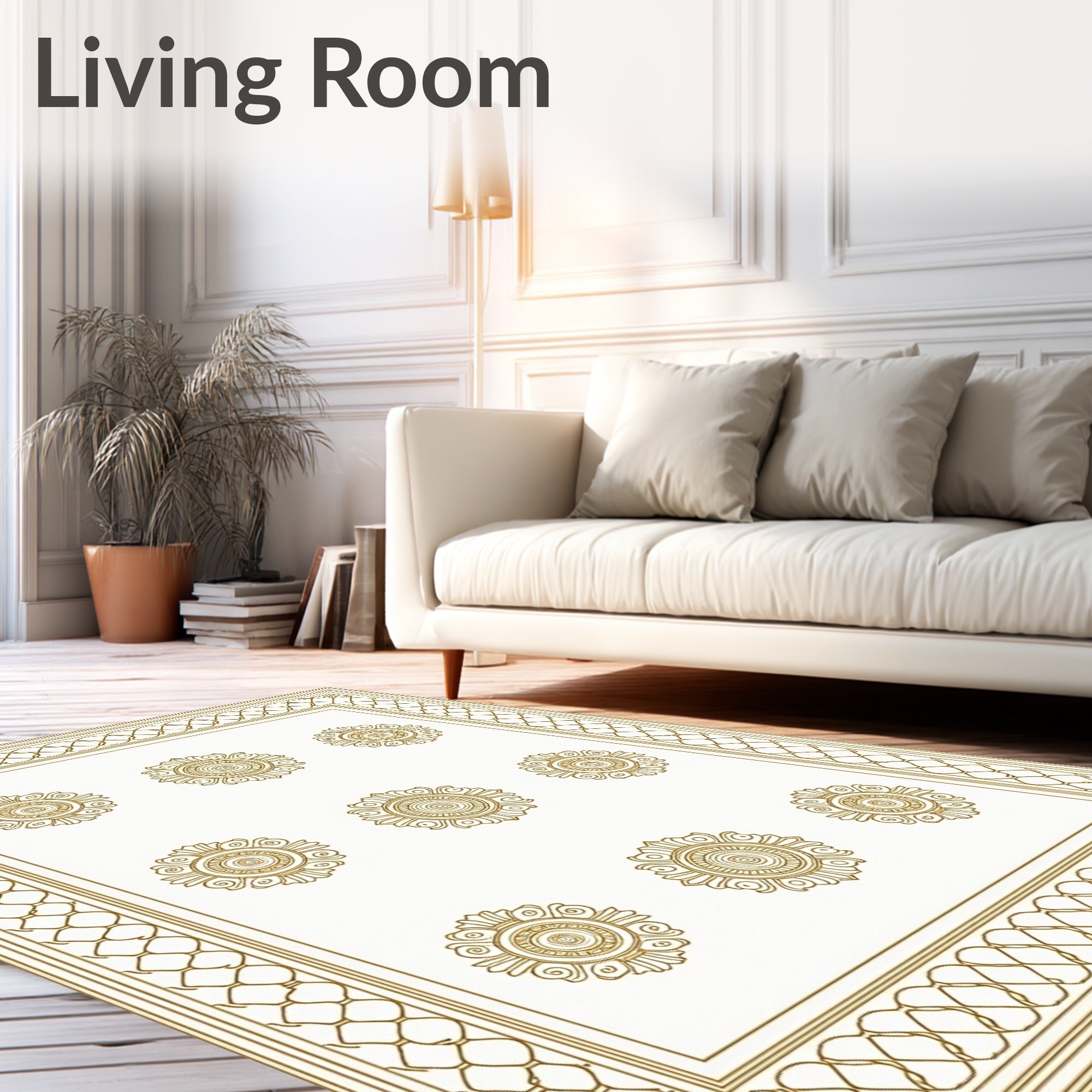Golden Floral Round Medallion Design Rug