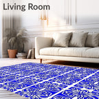 Blue White Symmetry Floral Pattern Rug