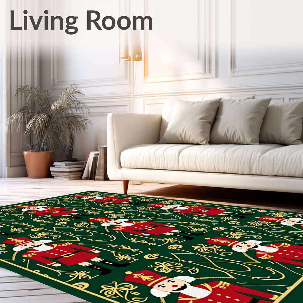 Red Nutcracker Emerald Gold Ornament Rug